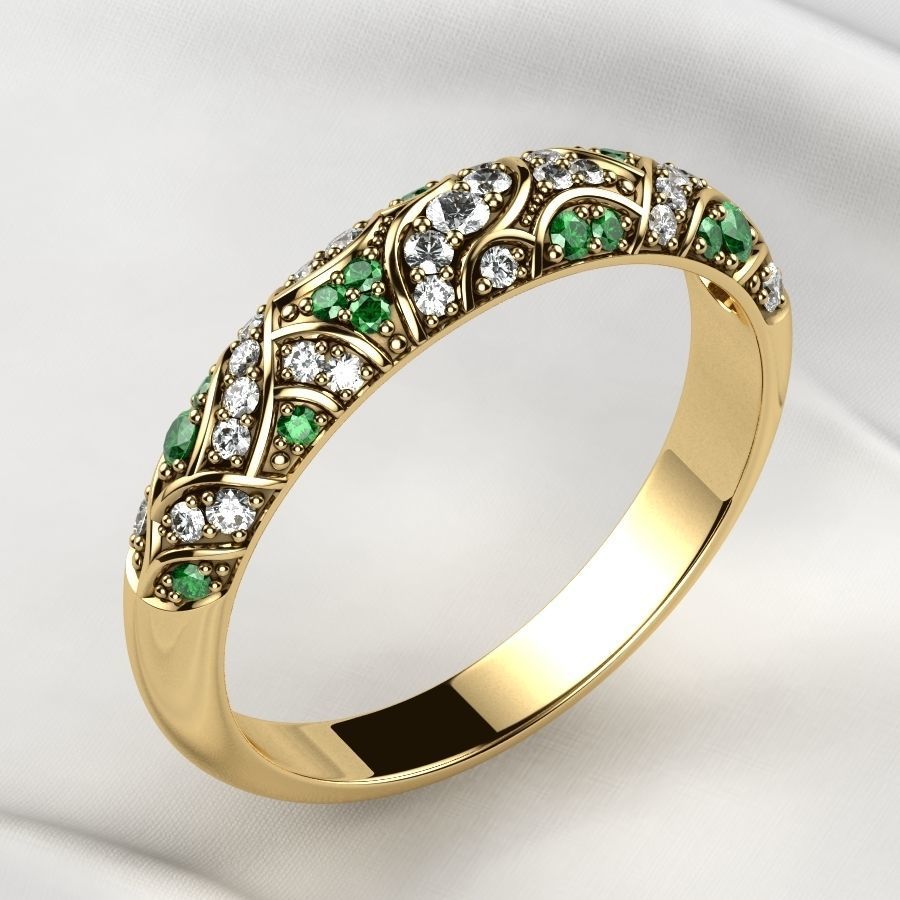 Beautiful Patterned Gold Ring 3D print model_3