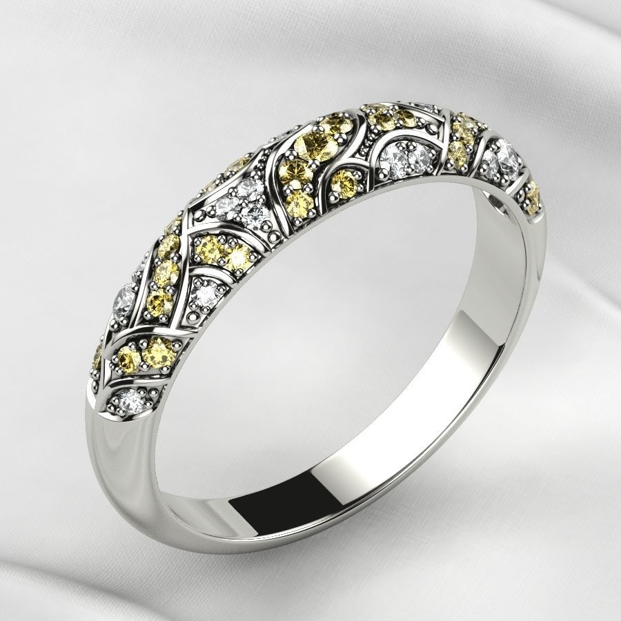 Beautiful Patterned Gold Ring 3D print model_12