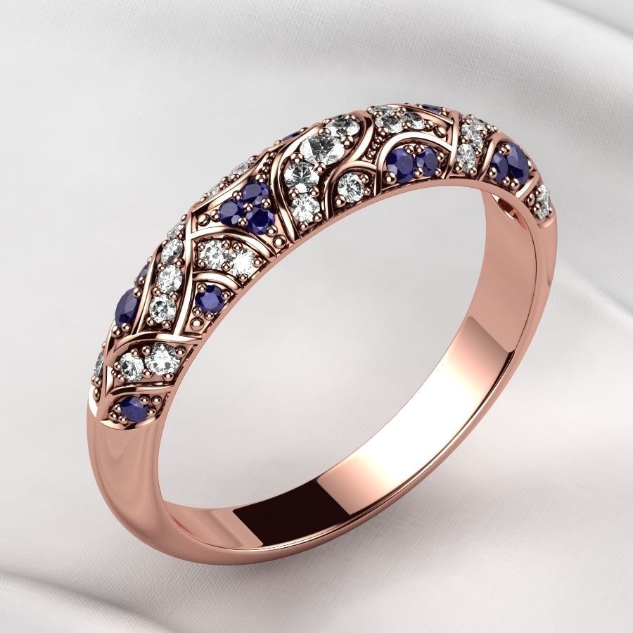 Beautiful Patterned Gold Ring 3D print model_8