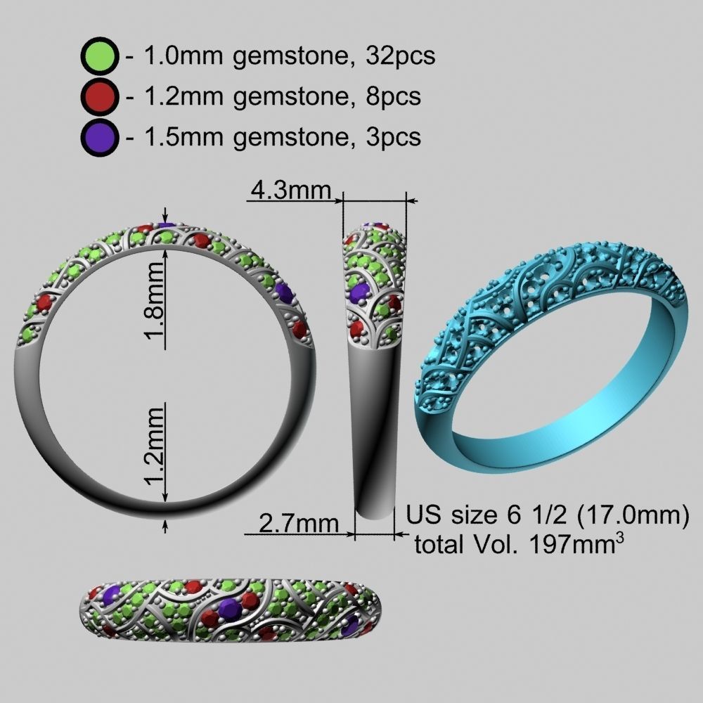 Beautiful Patterned Gold Ring 3D print model_22
