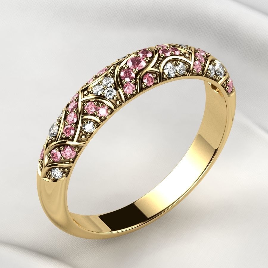Beautiful Patterned Gold Ring 3D print model_4