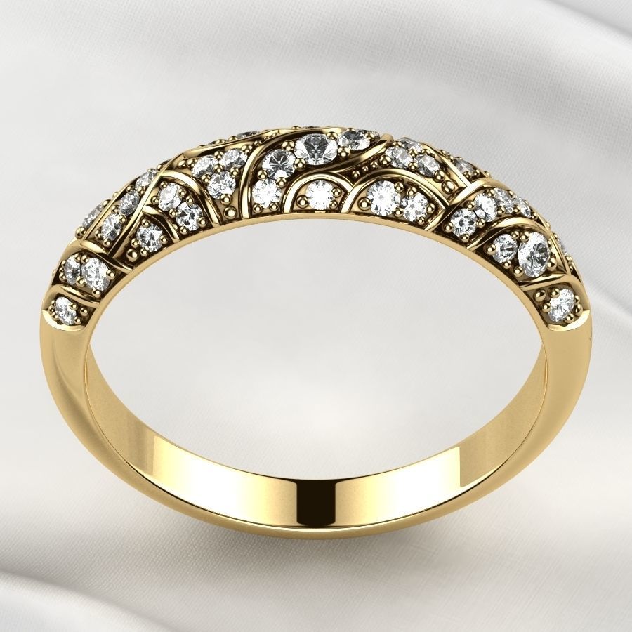 Beautiful Patterned Gold Ring 3D print model_13