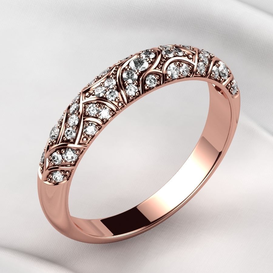Beautiful Patterned Gold Ring 3D print model_5