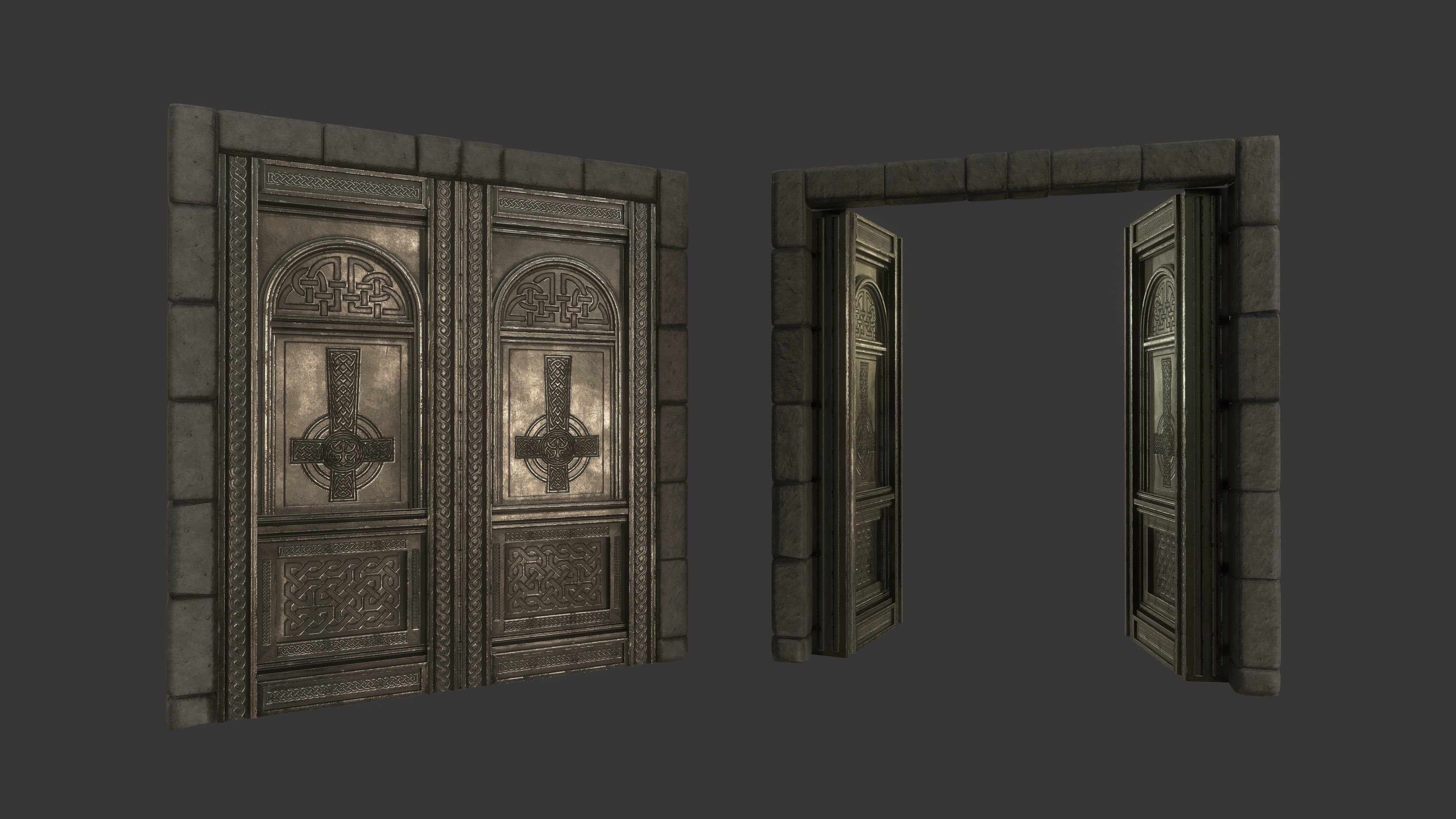 Metal Door Low-poly 3D model_4