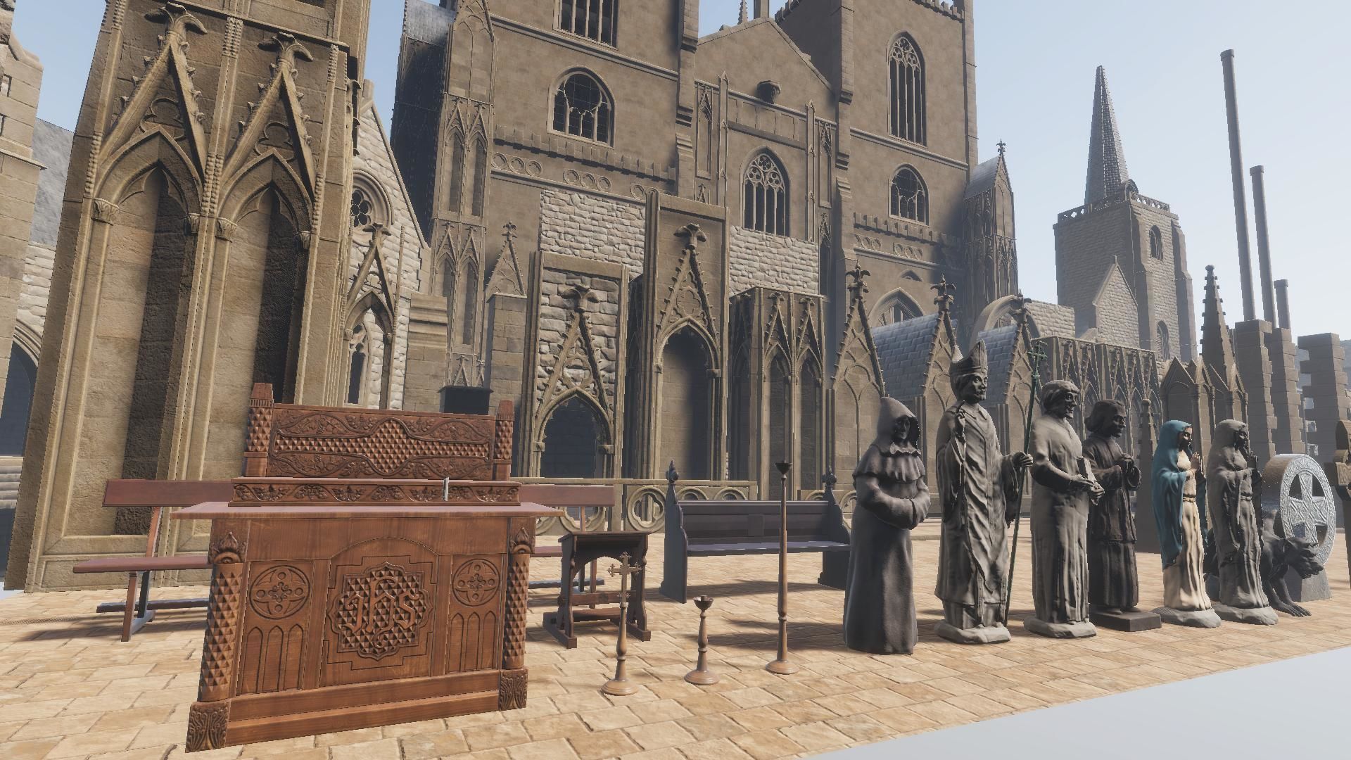 Modular Gothic Church Unity Low-poly 3D model_19