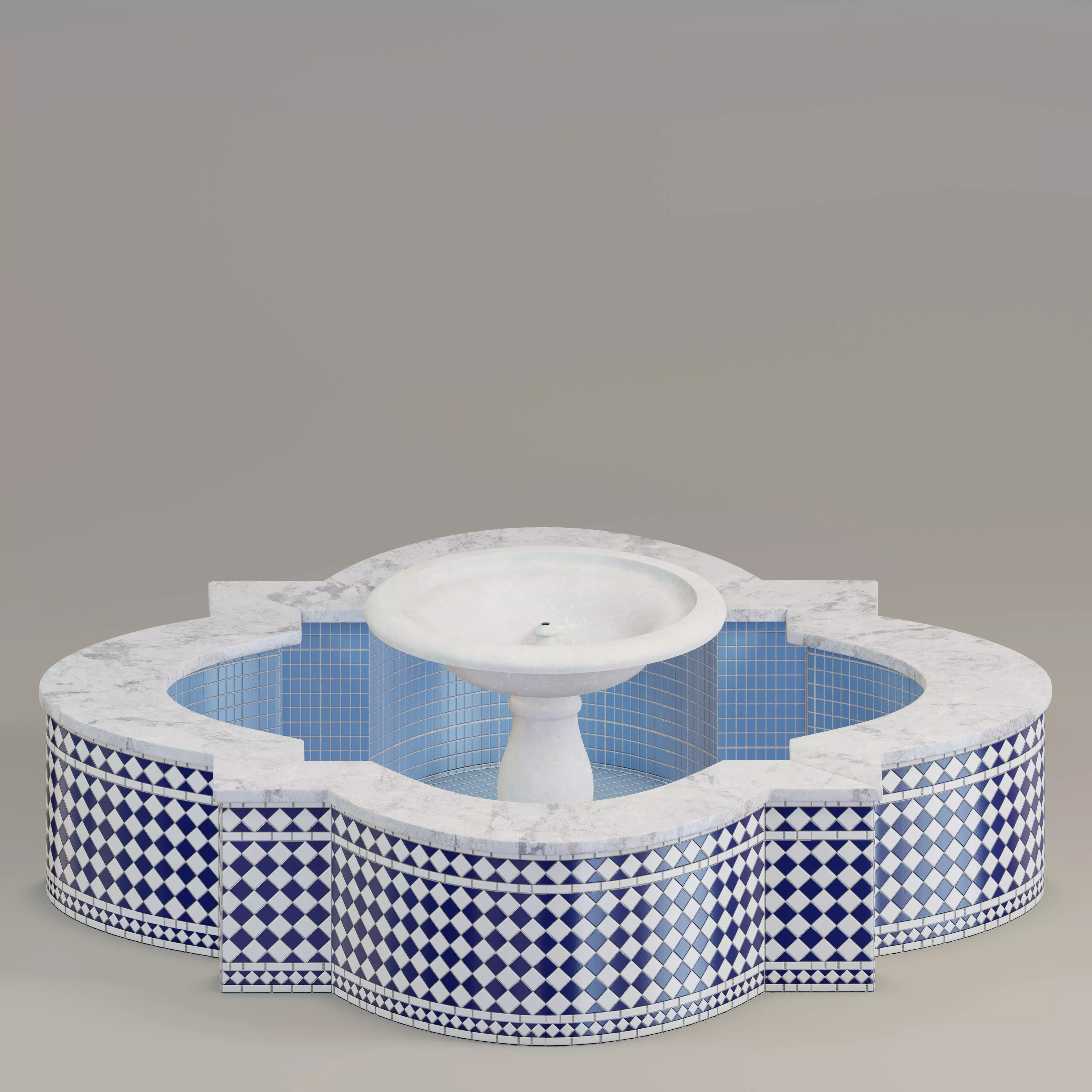Quatrefoil mosaic fountain 3D model_0