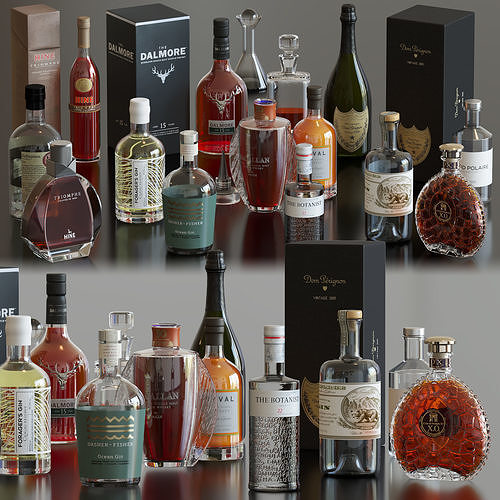 Bottle bottles of liquor on table 3D model