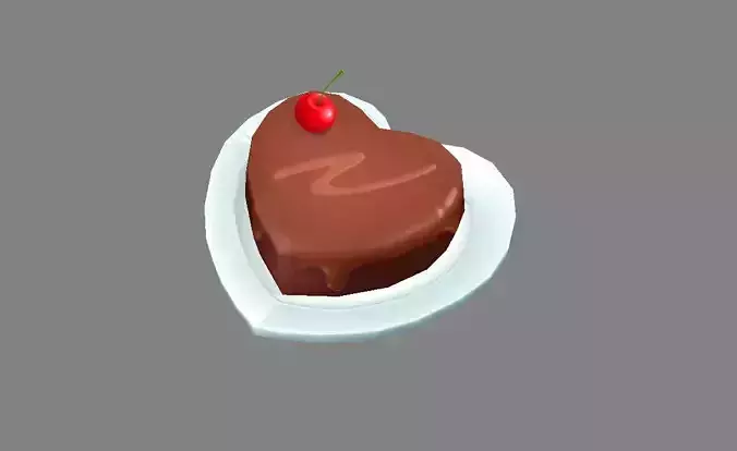 Cartoon chocolate heart cake Low-poly 3D model