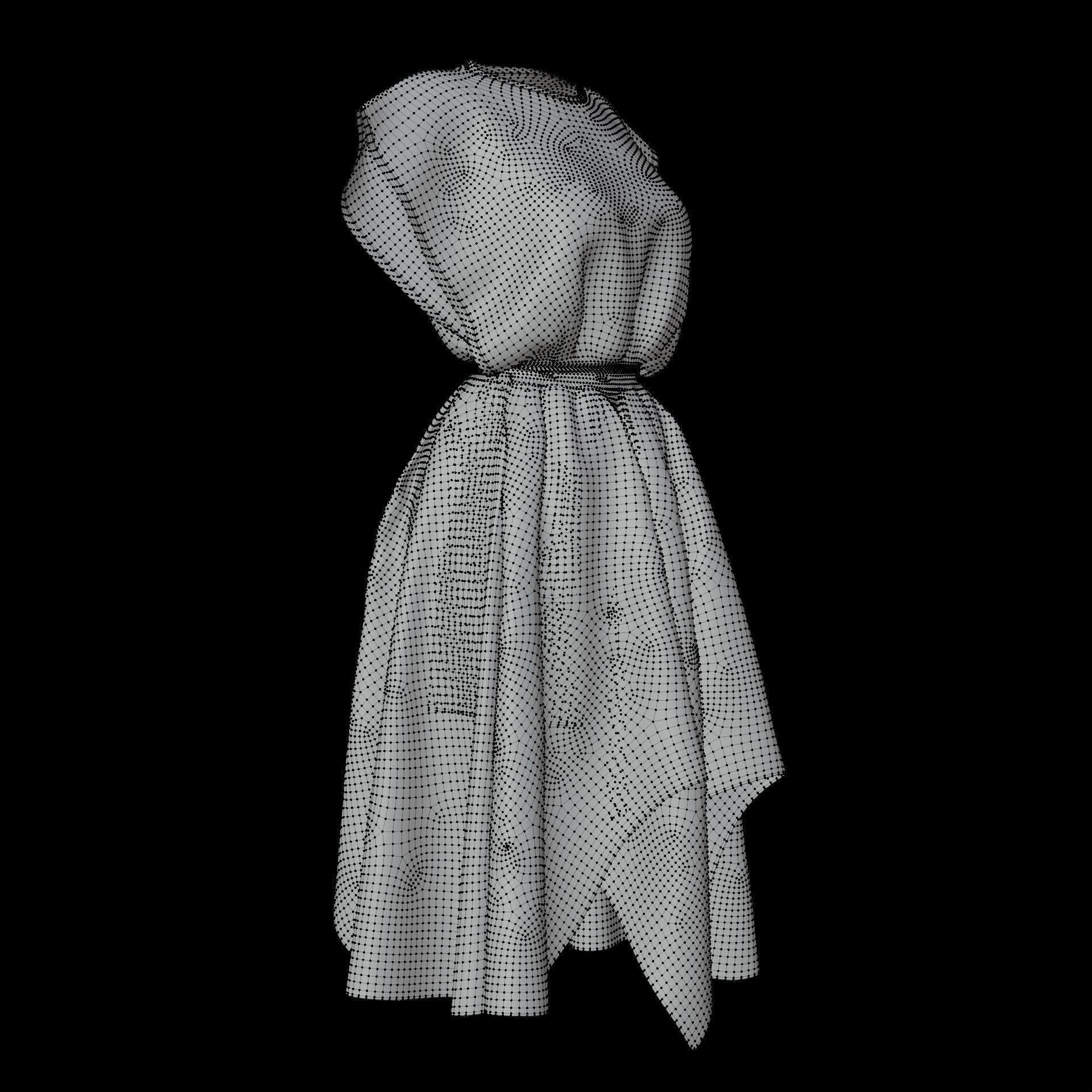 Vintage dress - Female outfit Low-poly 3D model_19