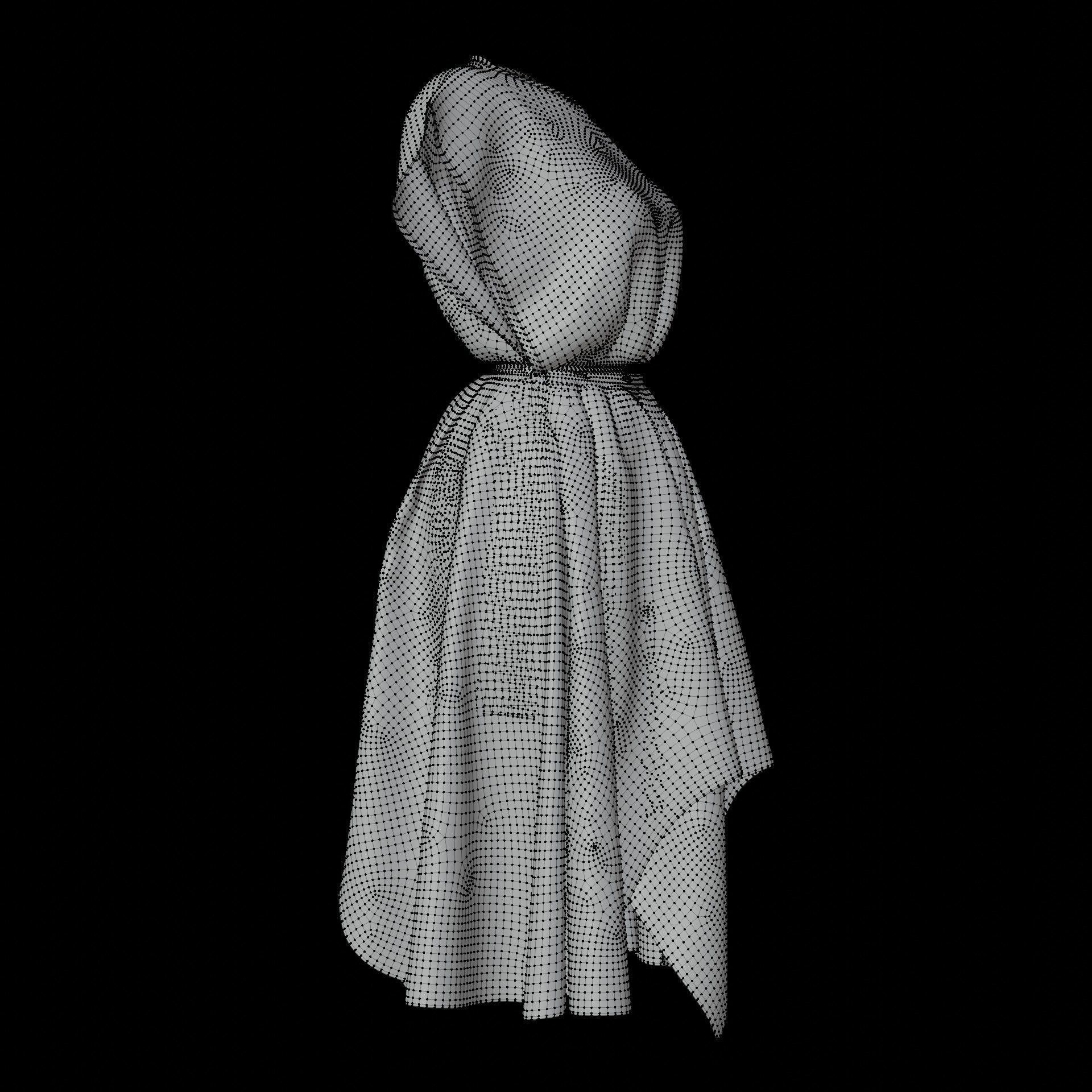 Vintage dress - Female outfit Low-poly 3D model_22