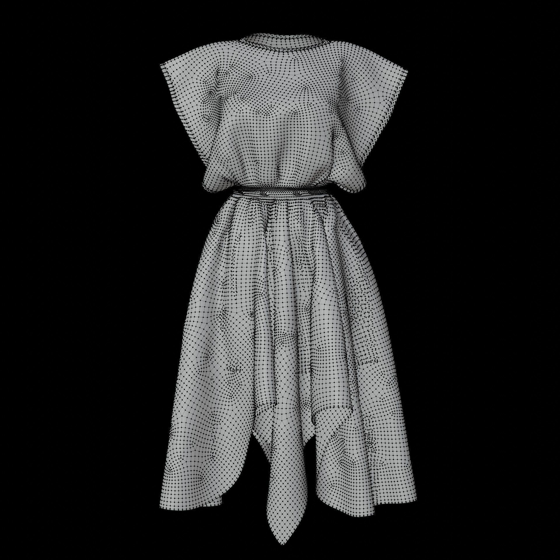 Vintage dress - Female outfit Low-poly 3D model_20
