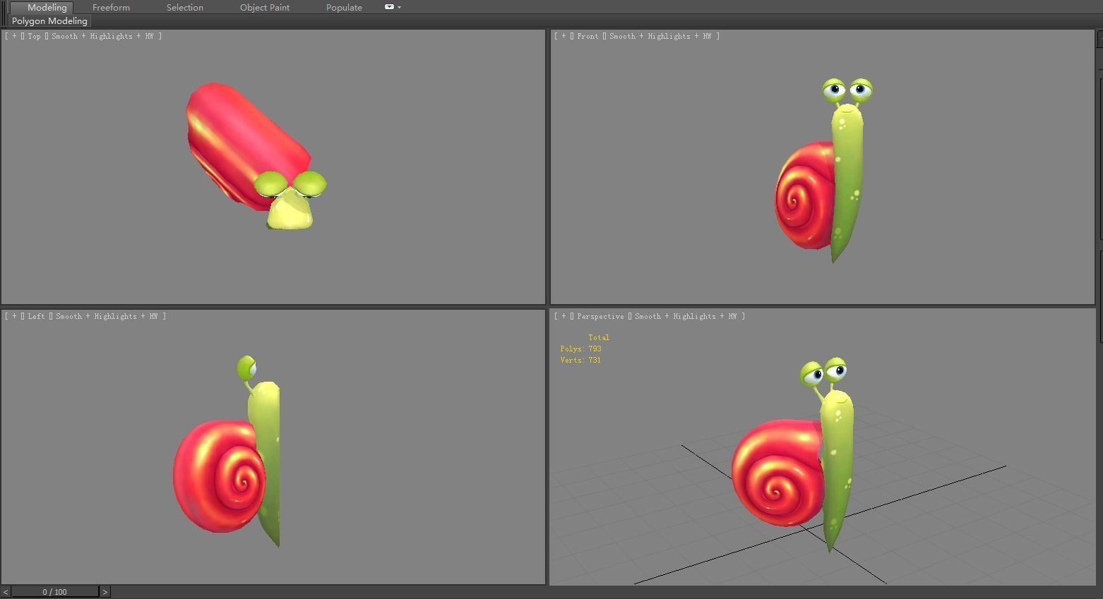 Cartoon snail Low-poly 3D model_3