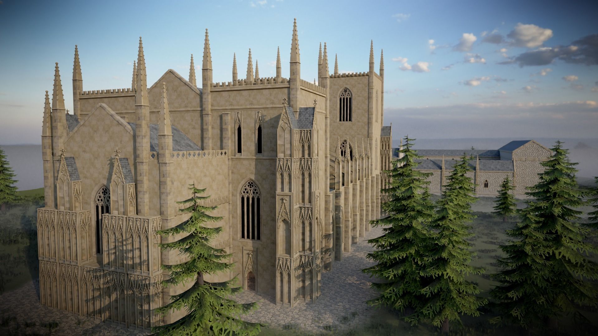 Modular Medieval Church Low-poly 3D model_8