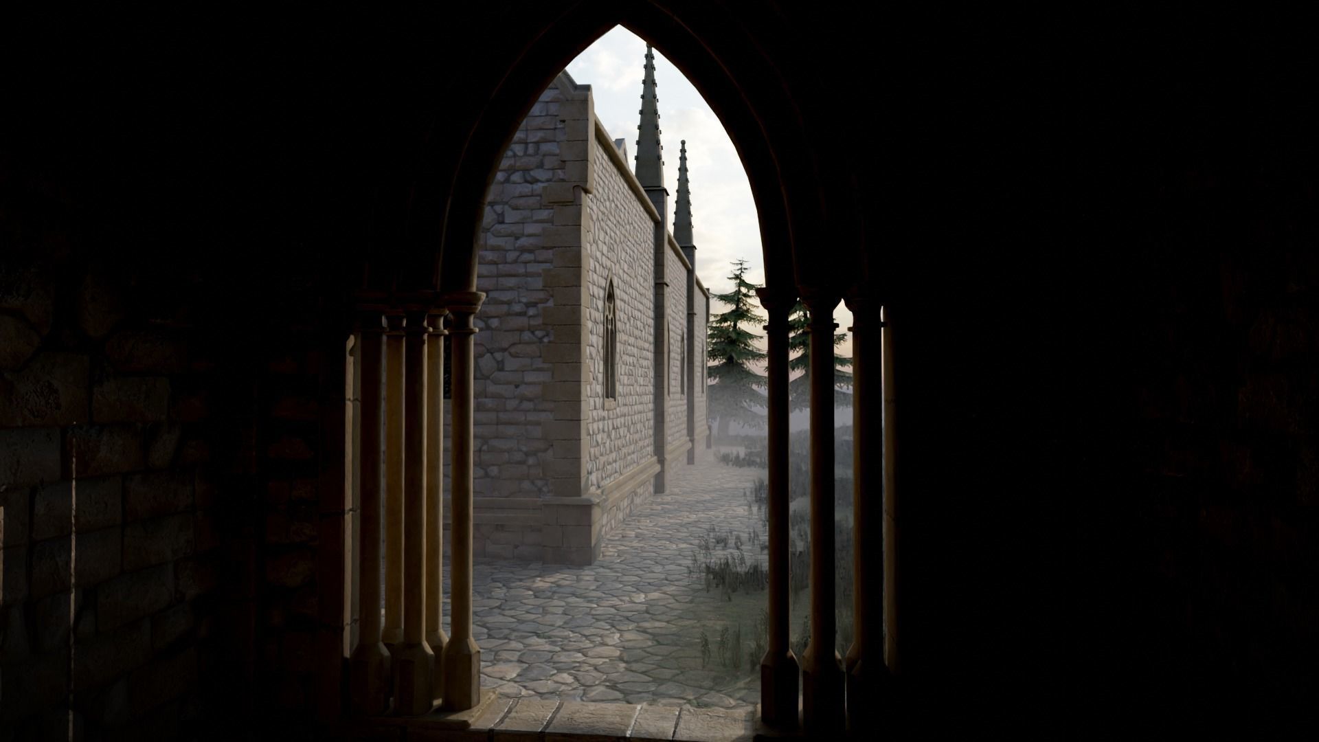 Modular Medieval Church Low-poly 3D model_6