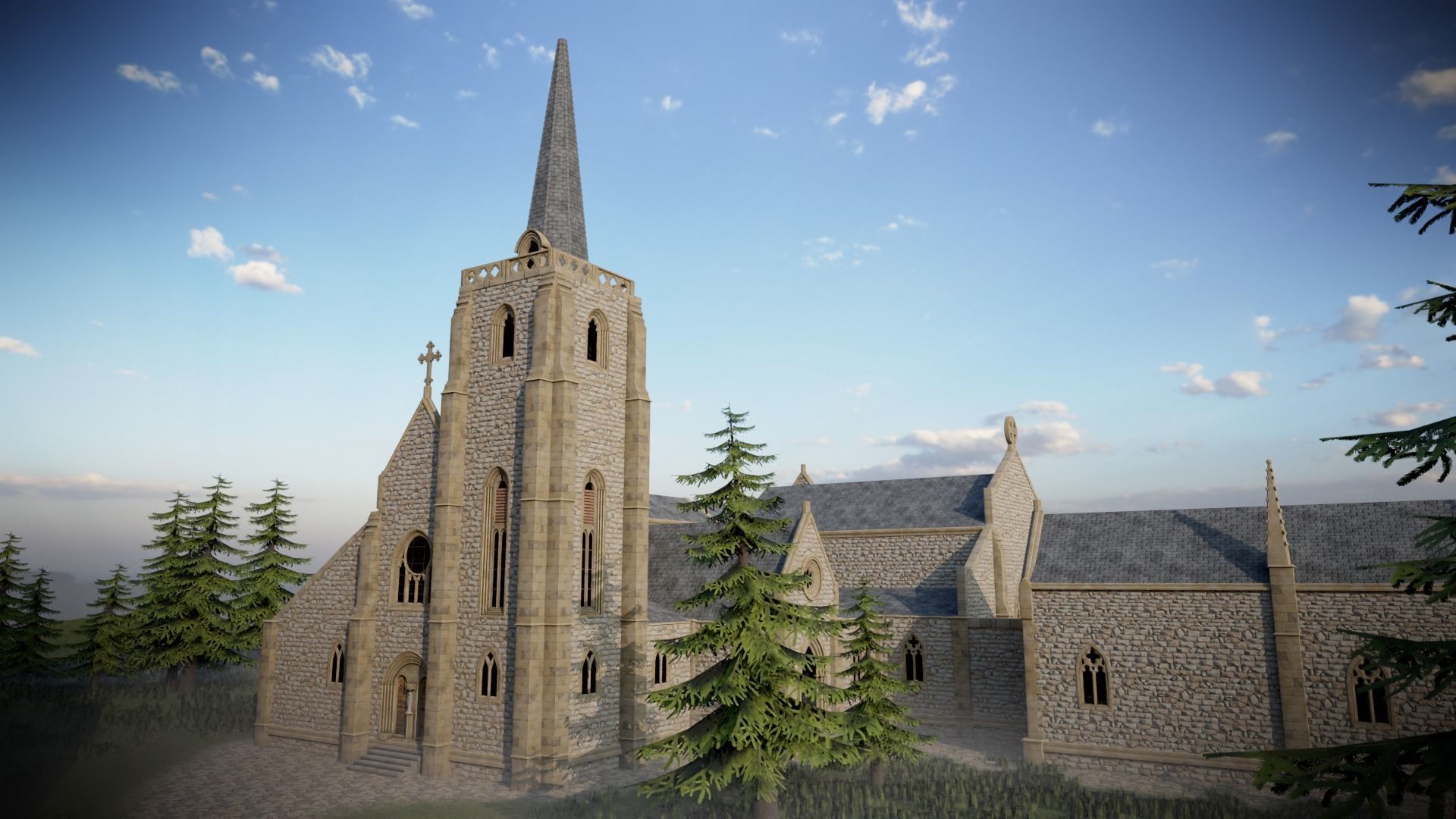 Modular Medieval Church Low-poly 3D model_2