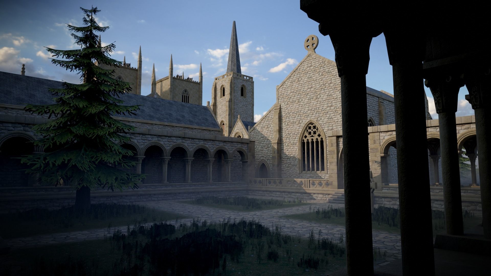 Modular Medieval Church Low-poly 3D model_4