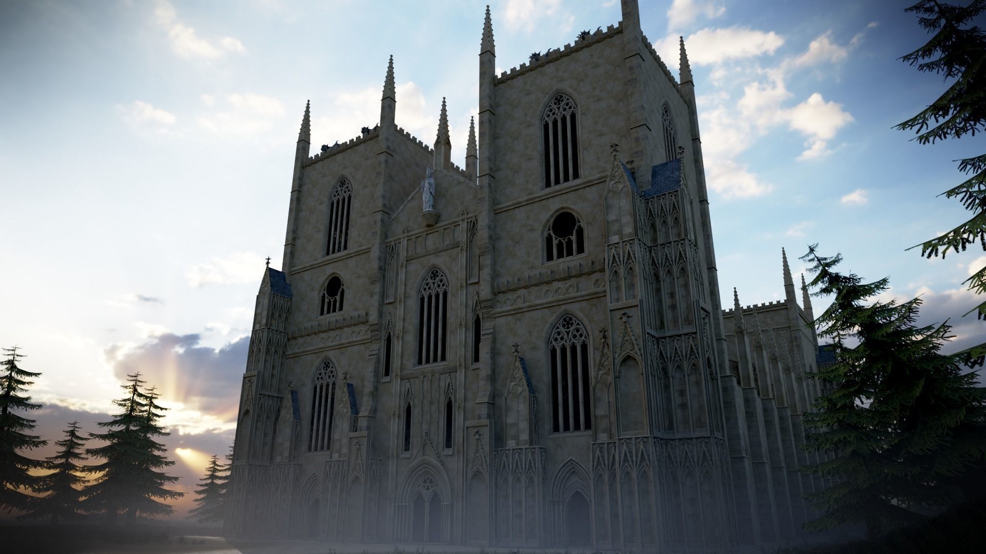 Modular Medieval Church Low-poly 3D model_5