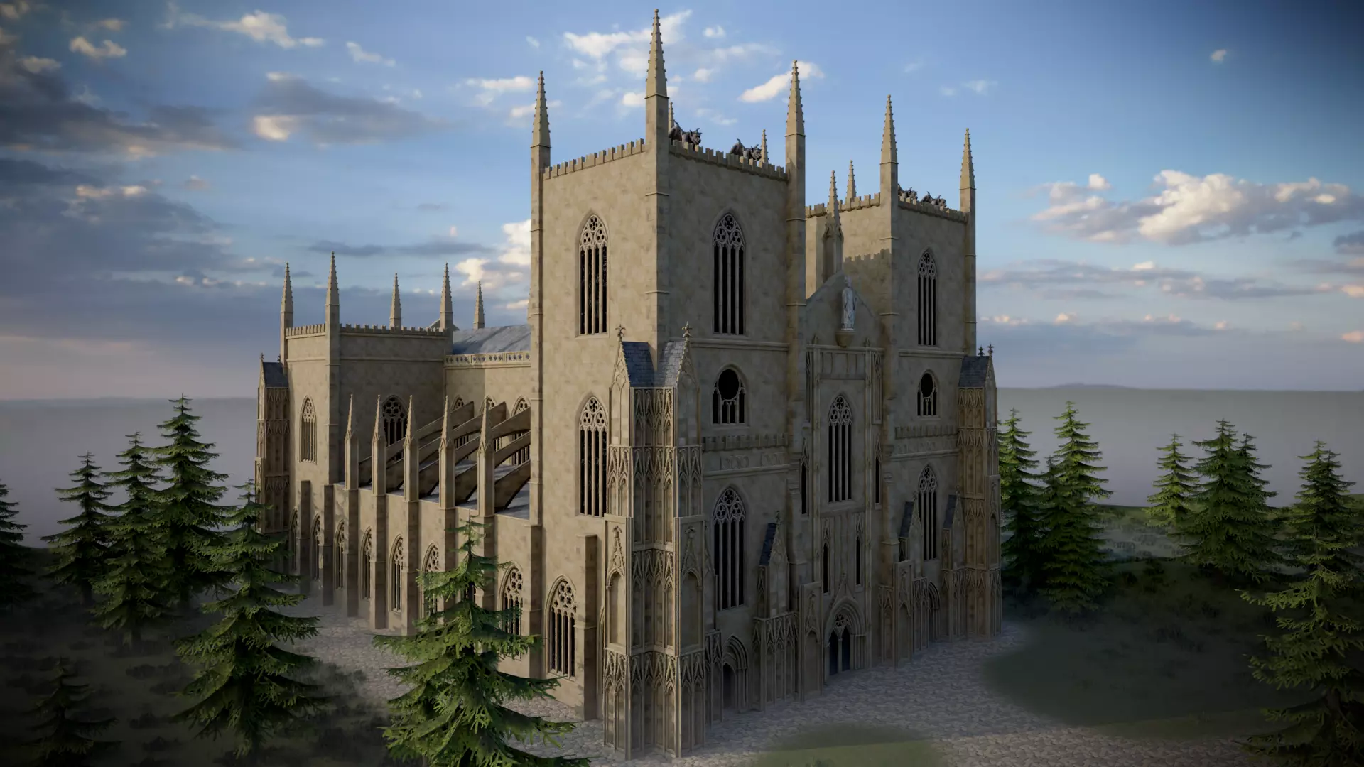 Modular Medieval Church Low-poly 3D model_0