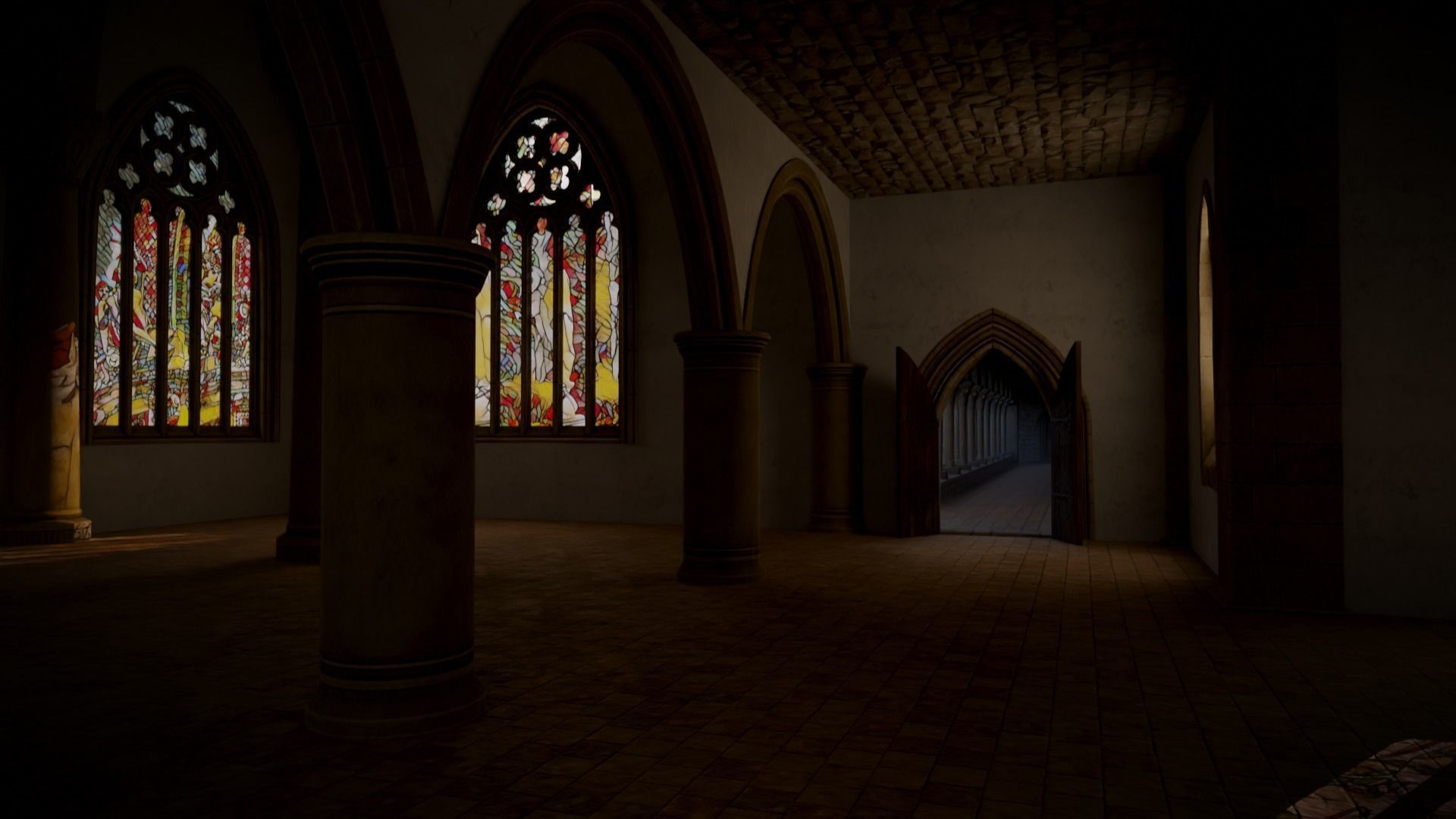 Modular Medieval Church Low-poly 3D model_16