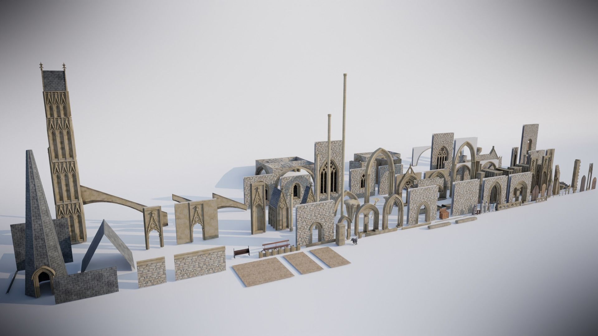 Modular Medieval Church Low-poly 3D model_21