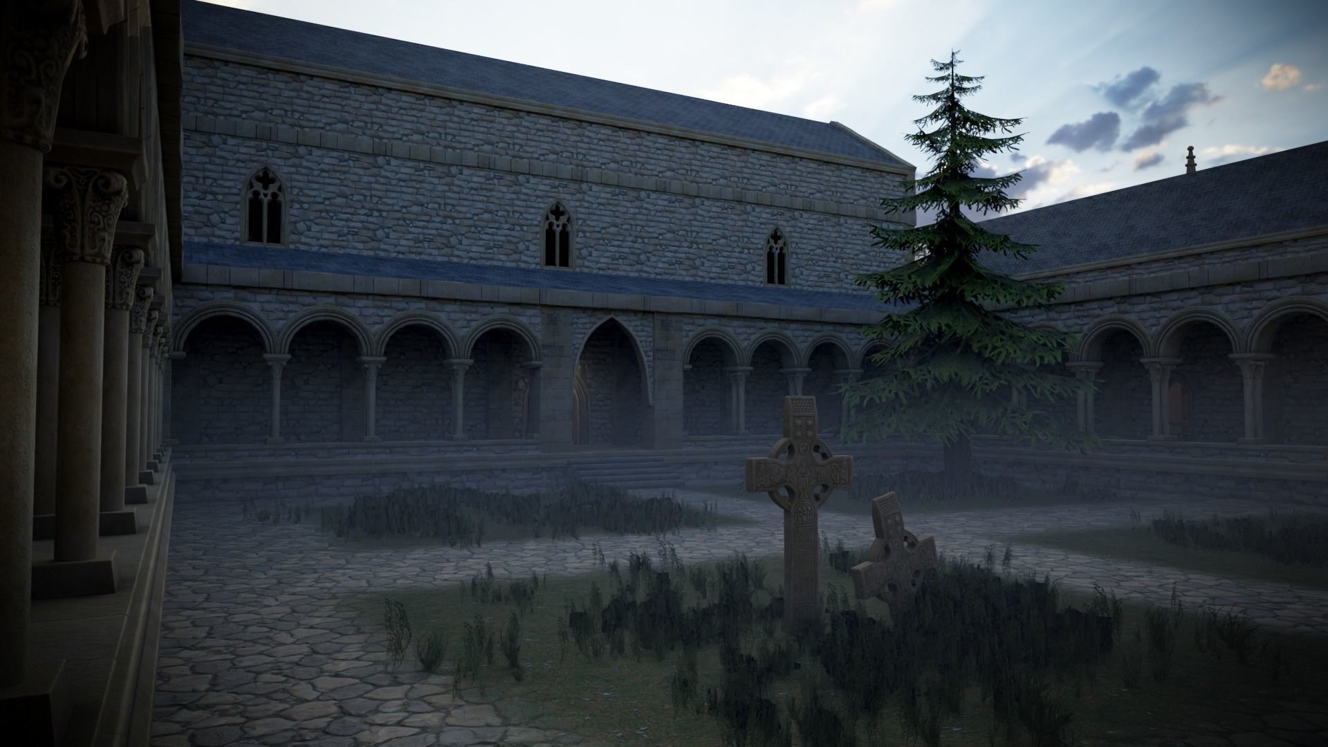 Modular Medieval Church Low-poly 3D model_3