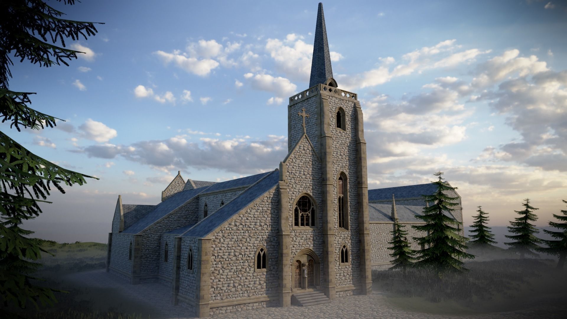 Modular Medieval Church Low-poly 3D model_1