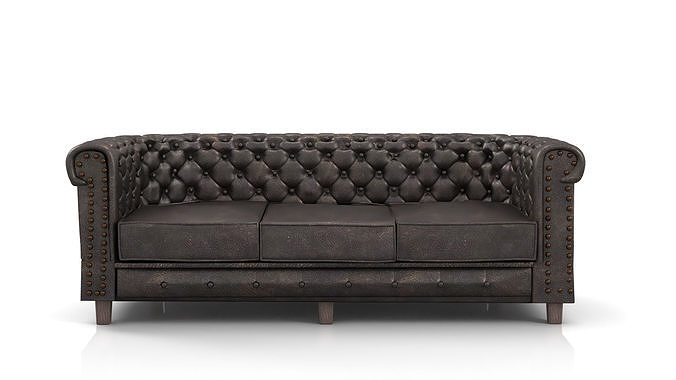 Chesterfield Sofa Old Black Leather 3D model