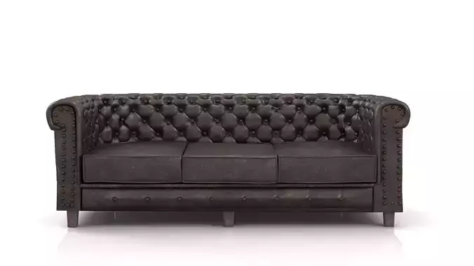 Chesterfield Sofa Old Black Leather 3D model