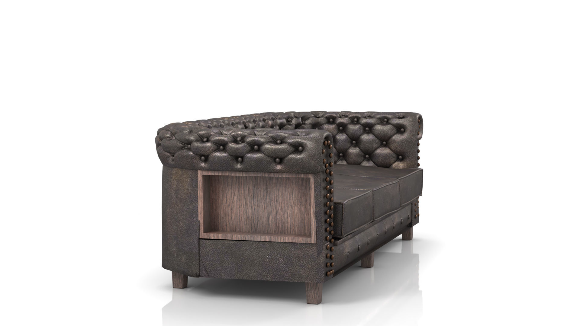 Chesterfield Sofa Old Black Leather 3D model_8