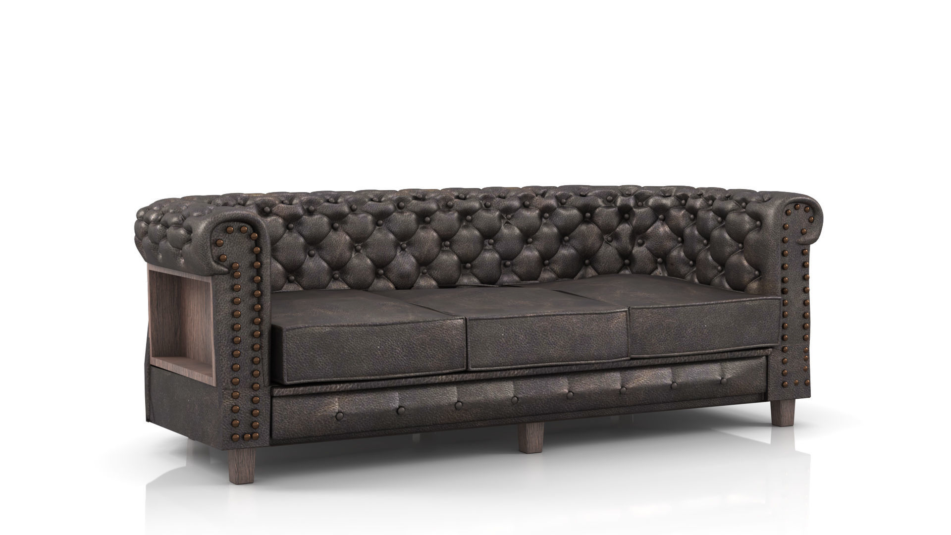 Chesterfield Sofa Old Black Leather 3D model_9
