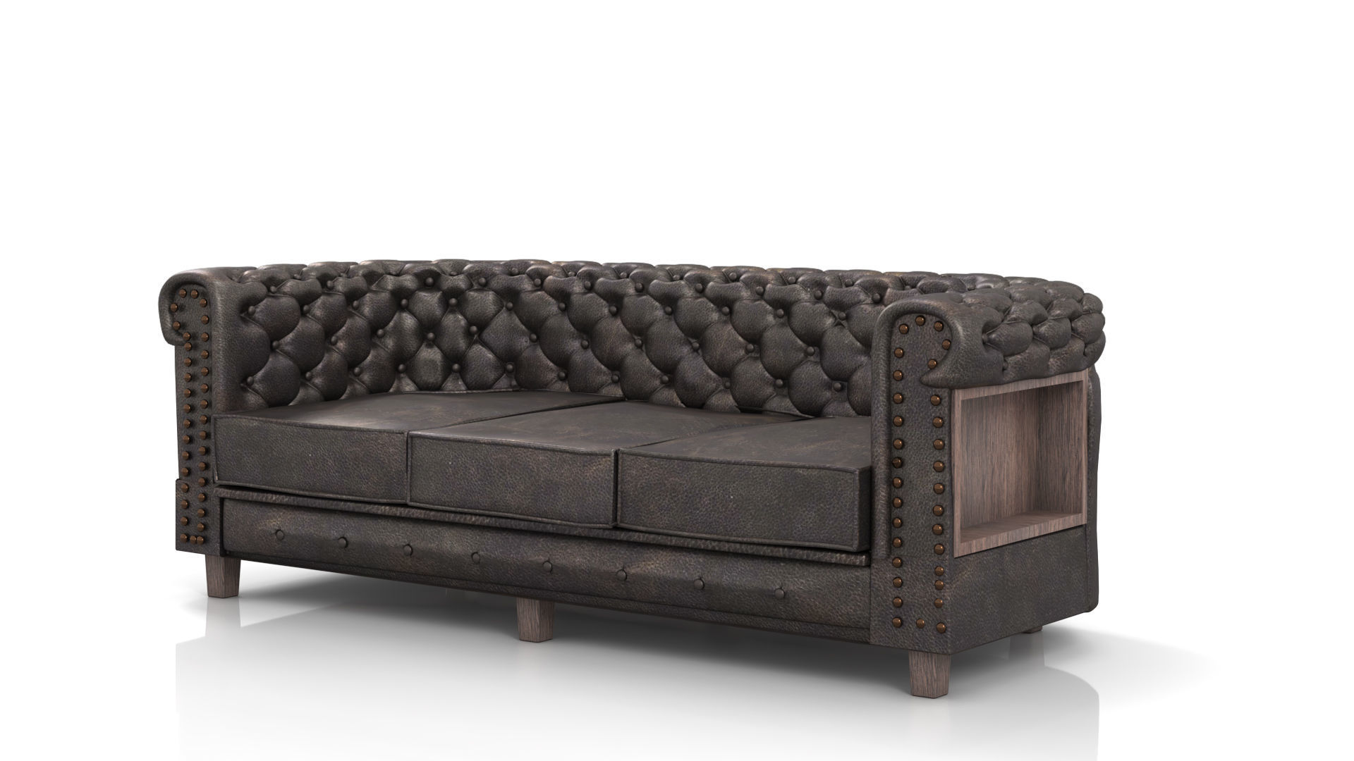 Chesterfield Sofa Old Black Leather 3D model_3