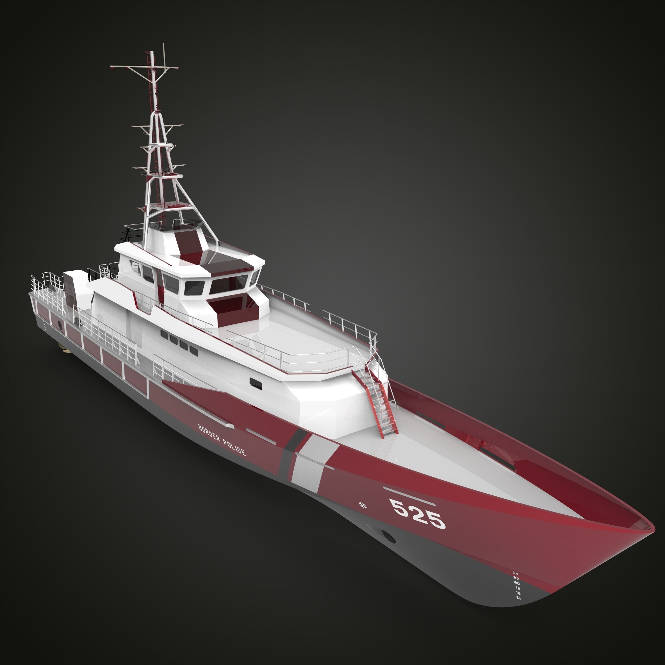 Fast Patrol Boat 30 Meters Low-poly 3D model_5