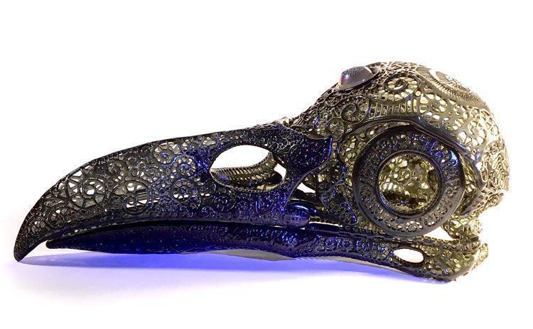Filigree Anatomical Raven Skull - Pre-supported STL 3D print model_4