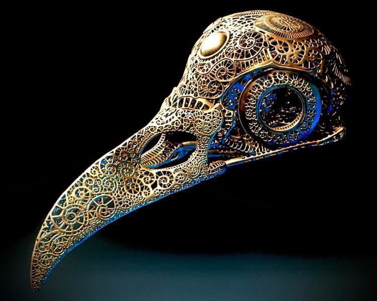 Filigree Anatomical Raven Skull - Pre-supported STL 3D print model_3
