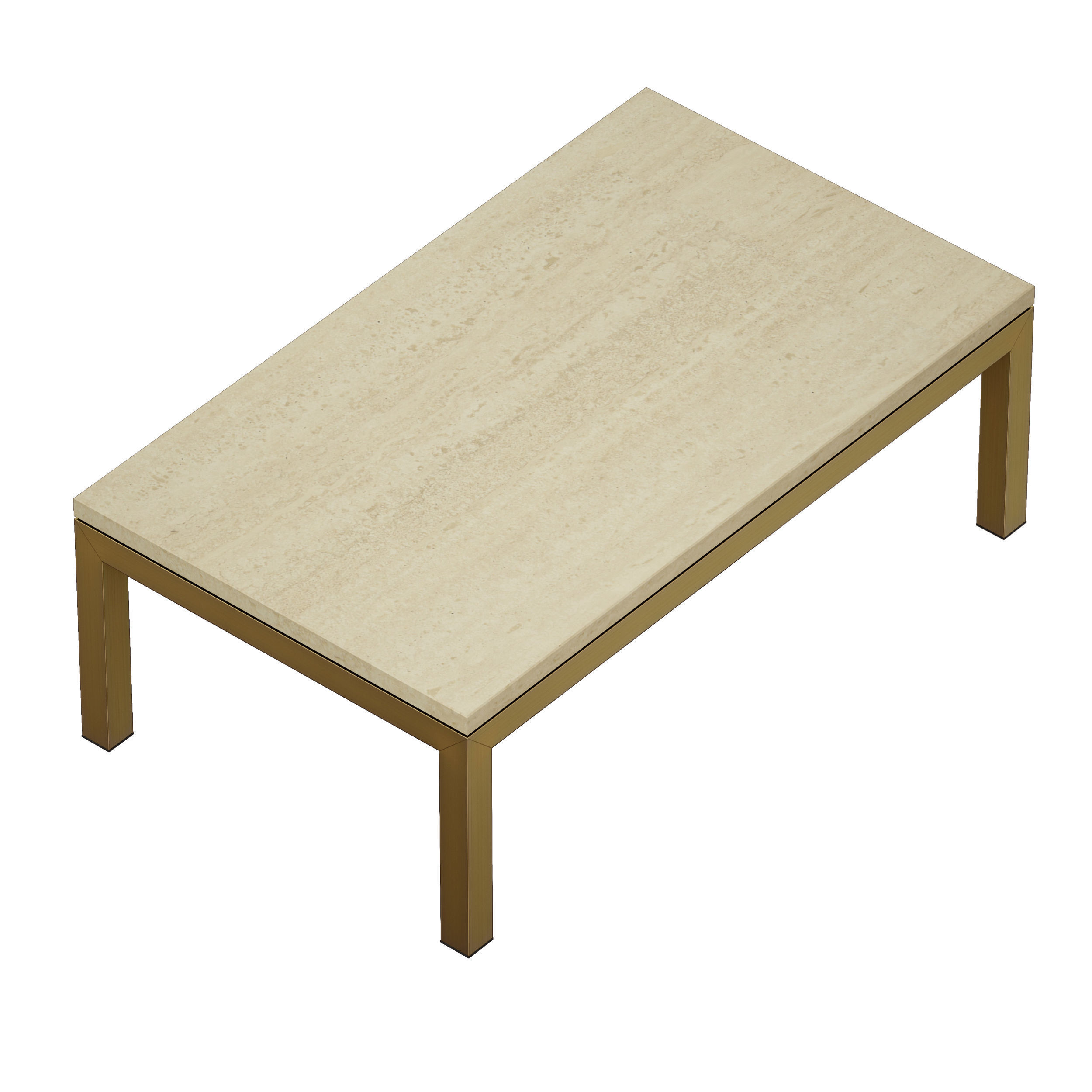 Parsons Travertine Top Brass Base Rectangular Coffee Table 3D model_3