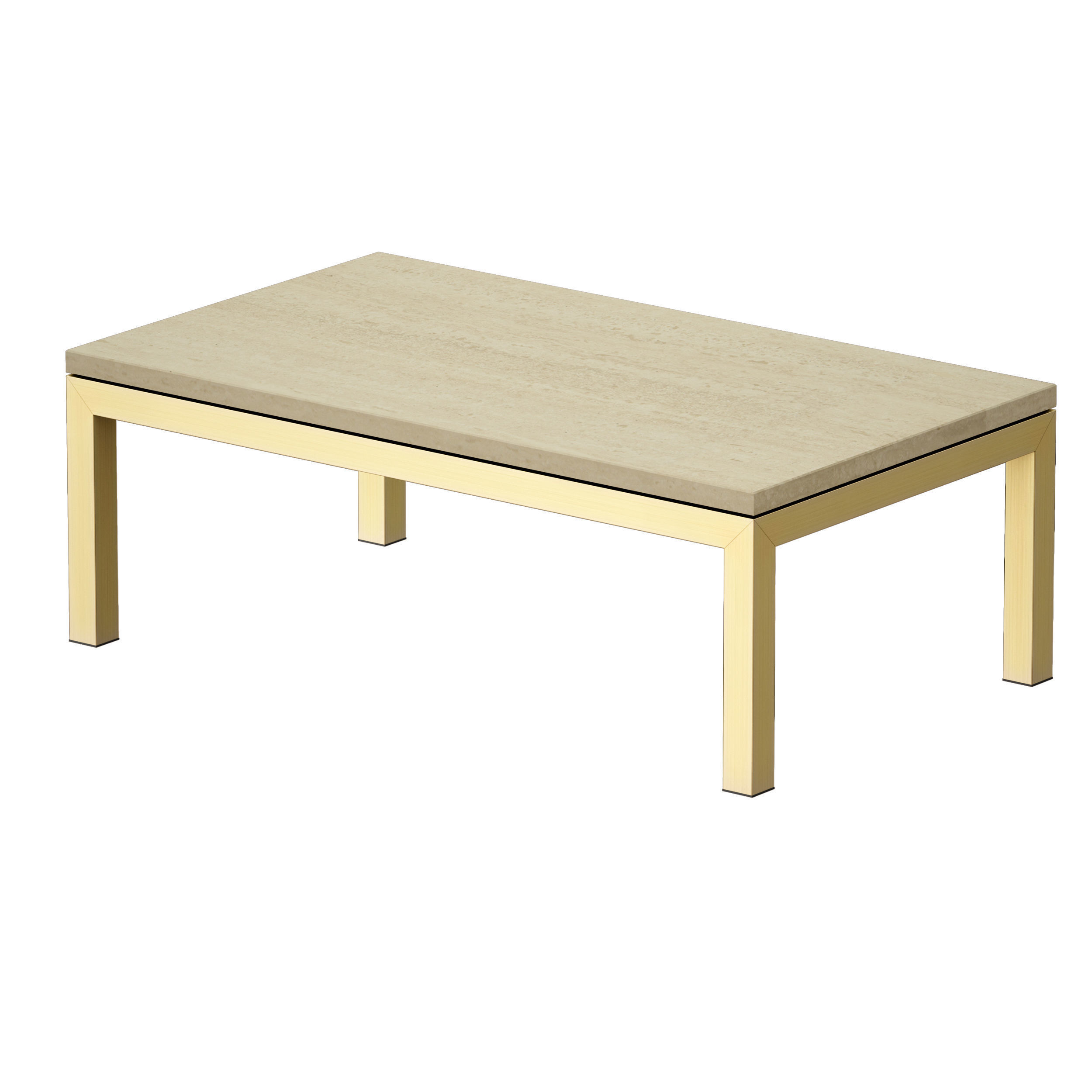 Parsons Travertine Top Brass Base Rectangular Coffee Table 3D model_1