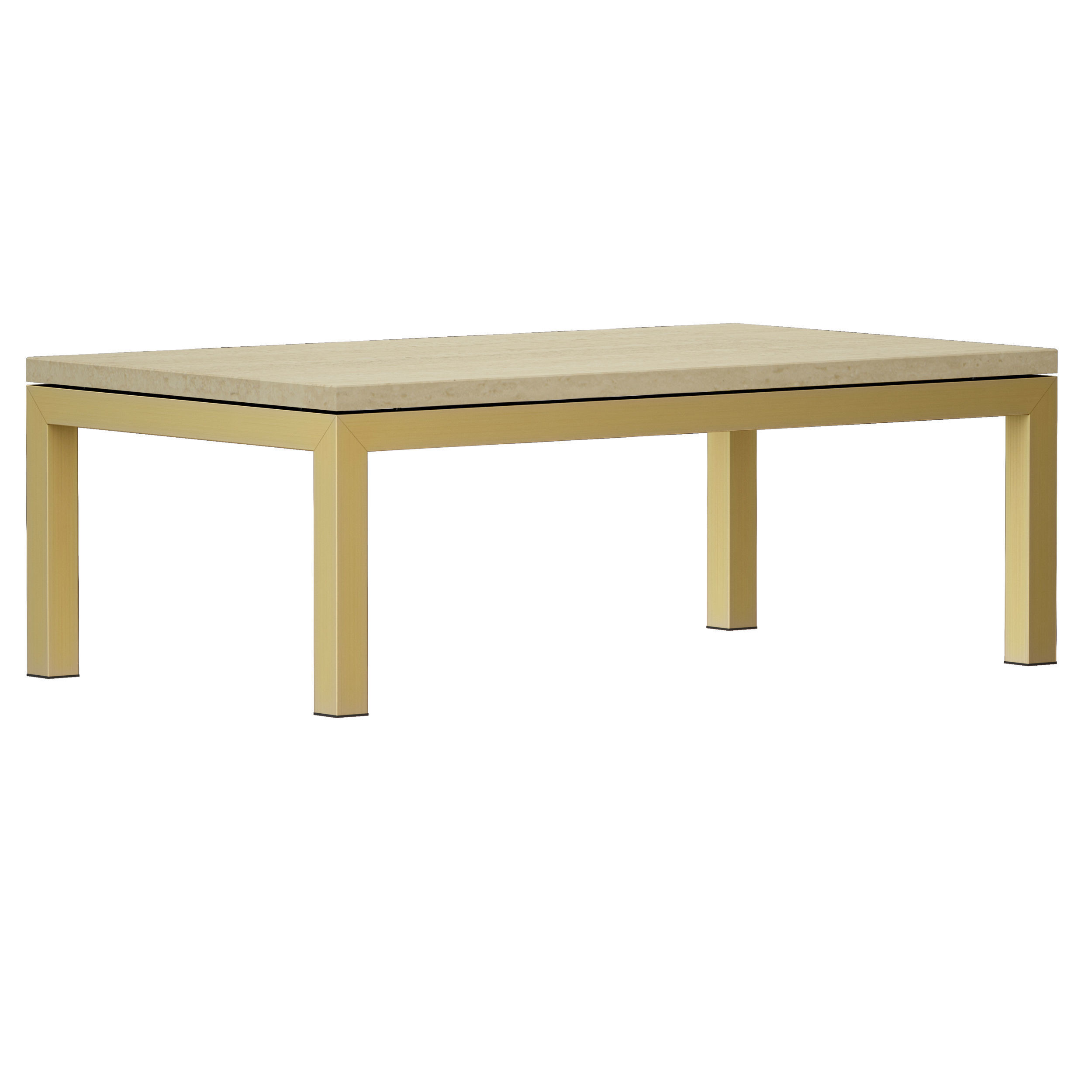Parsons Travertine Top Brass Base Rectangular Coffee Table 3D model_2