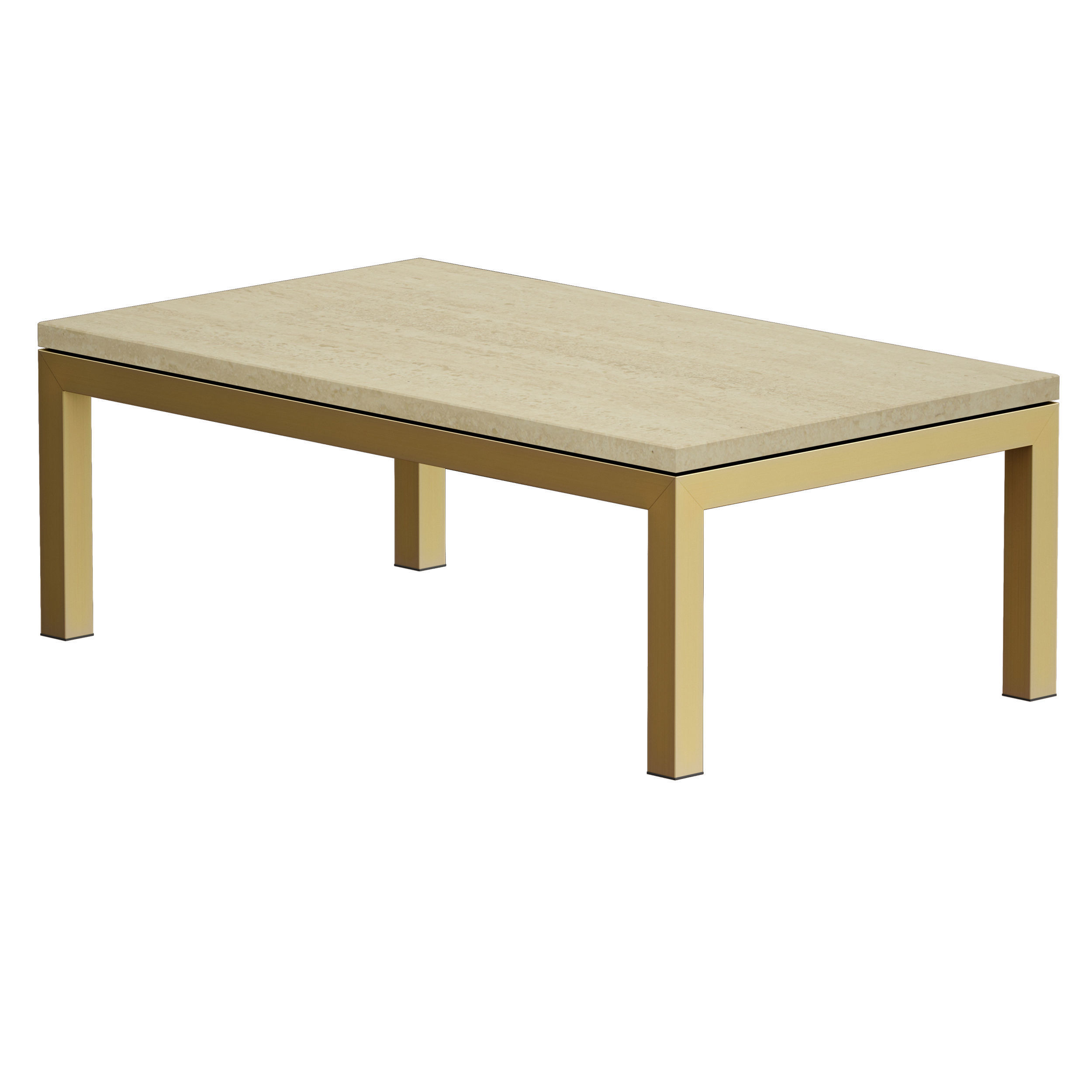 Parsons Travertine Top Brass Base Rectangular Coffee Table 3D model_5