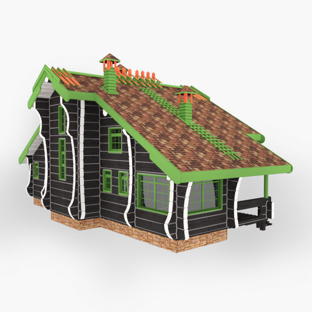 Black log house 3D model_2
