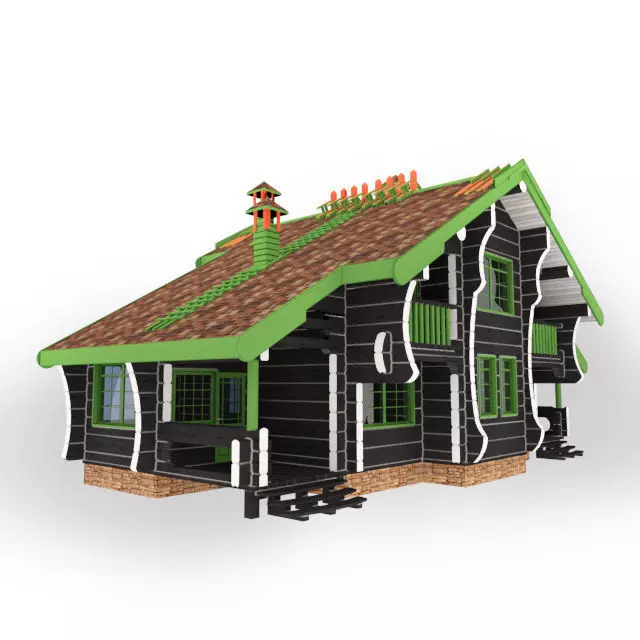 Black log house 3D model_0