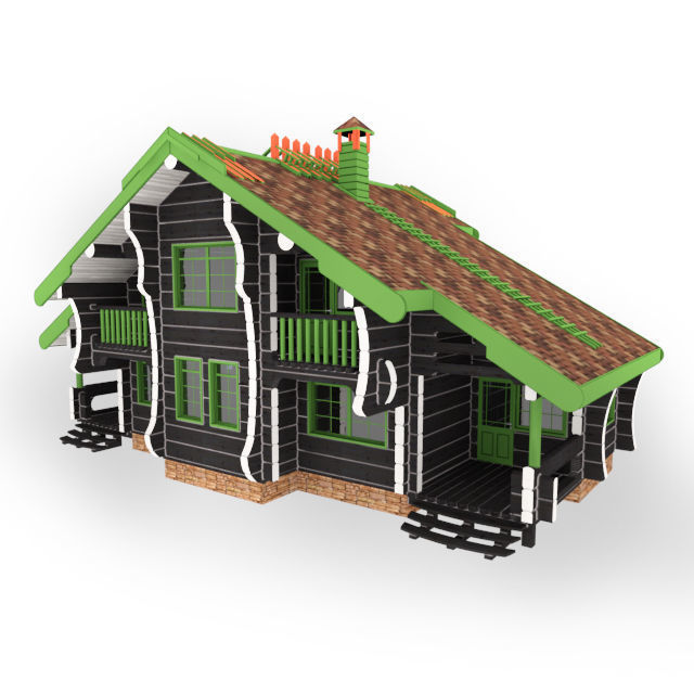 Black log house 3D model_1