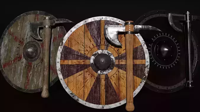 Unique Axe-Shield Low-poly 3D model
