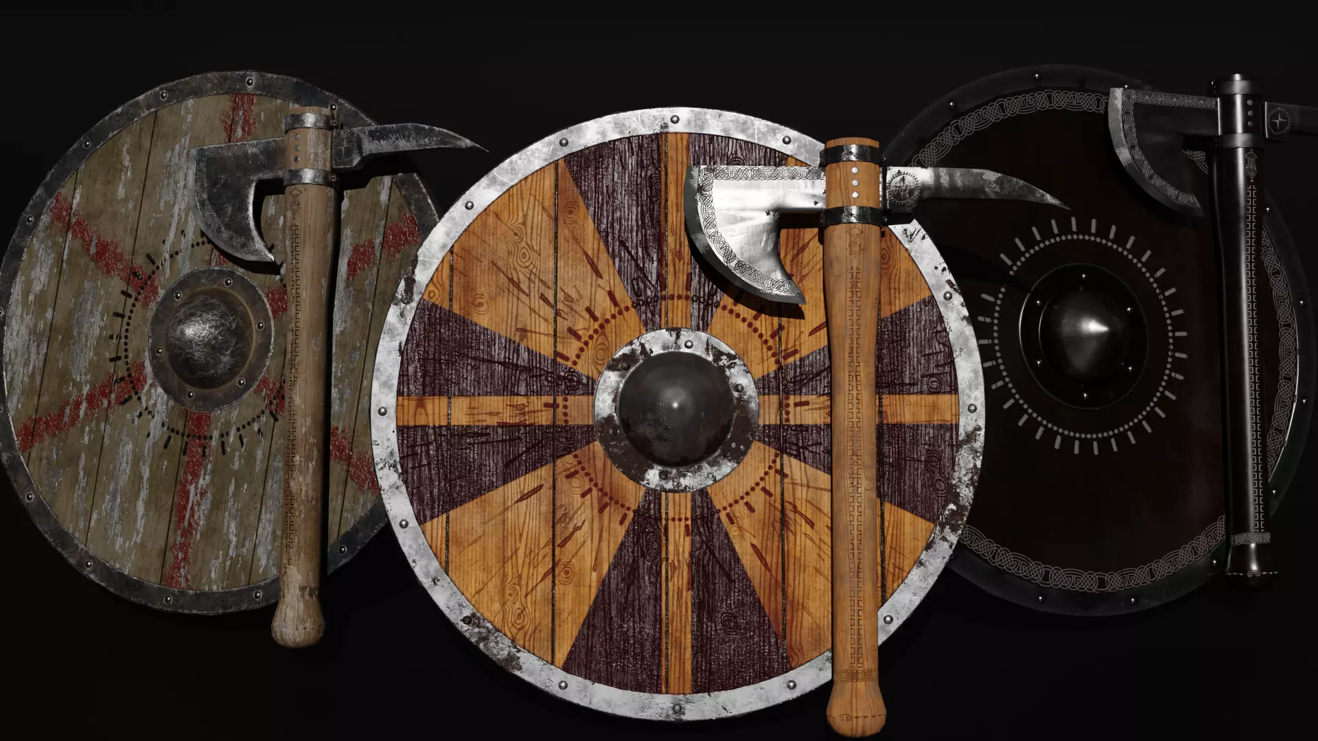 Unique Axe-Shield Low-poly 3D model_0