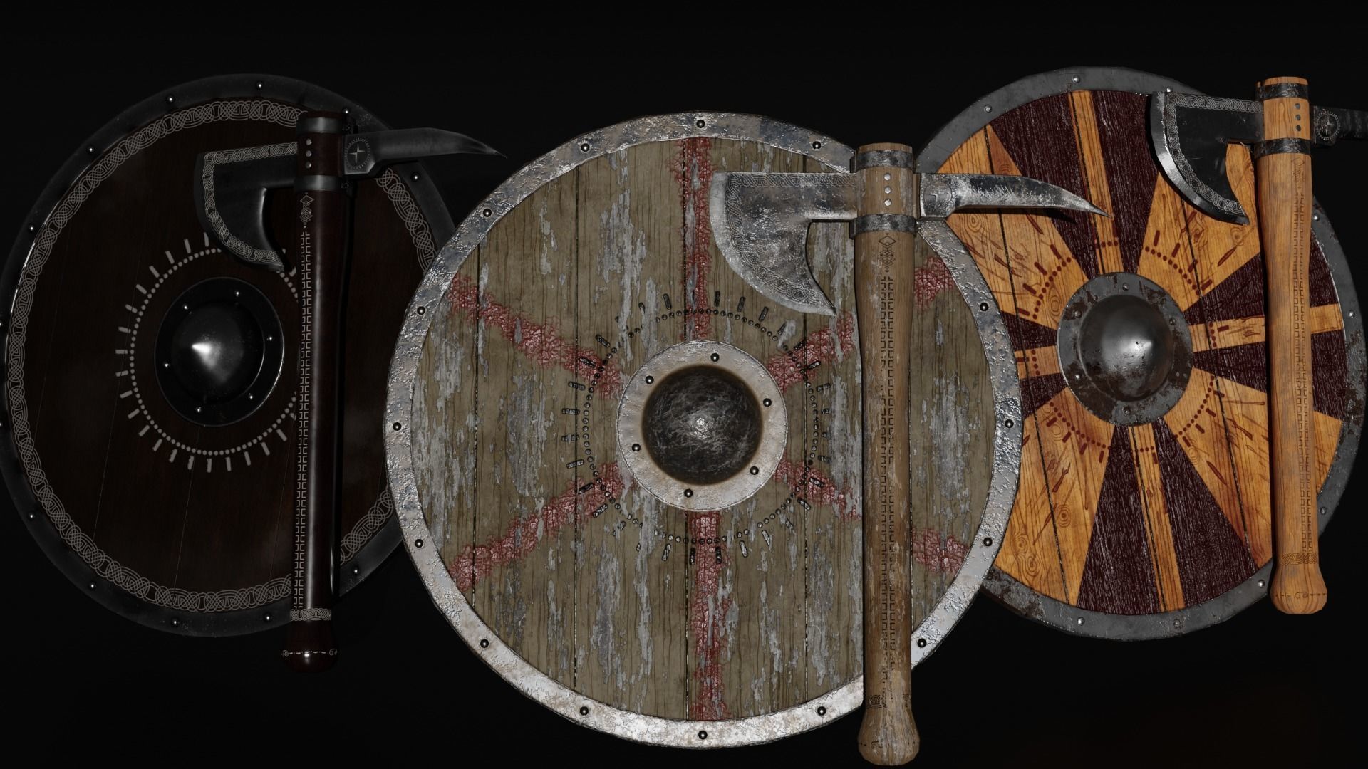 Unique Axe-Shield Low-poly 3D model_1