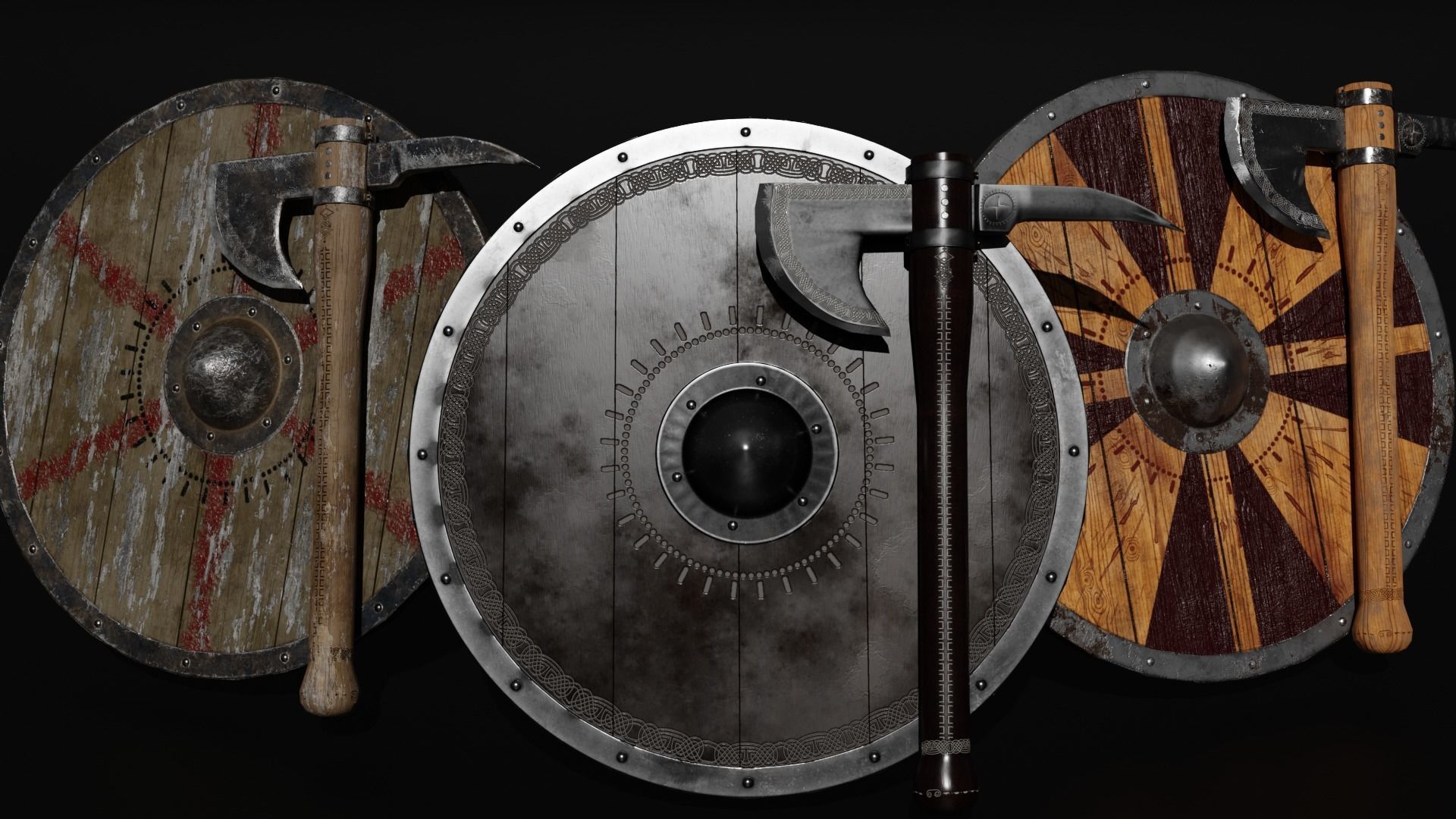 Unique Axe-Shield Low-poly 3D model_2