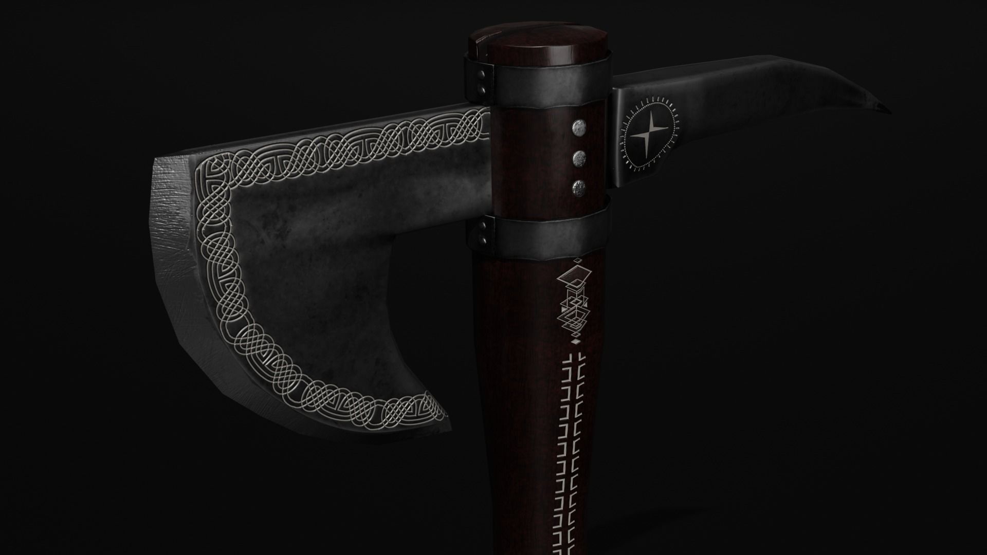 Unique Axe-Shield Low-poly 3D model_7