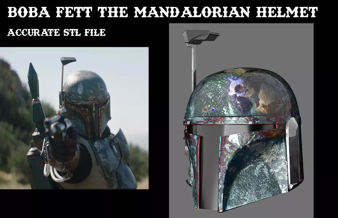 Boba Fett The Mandalorian Series Accurate Helmet STL 3D model_0