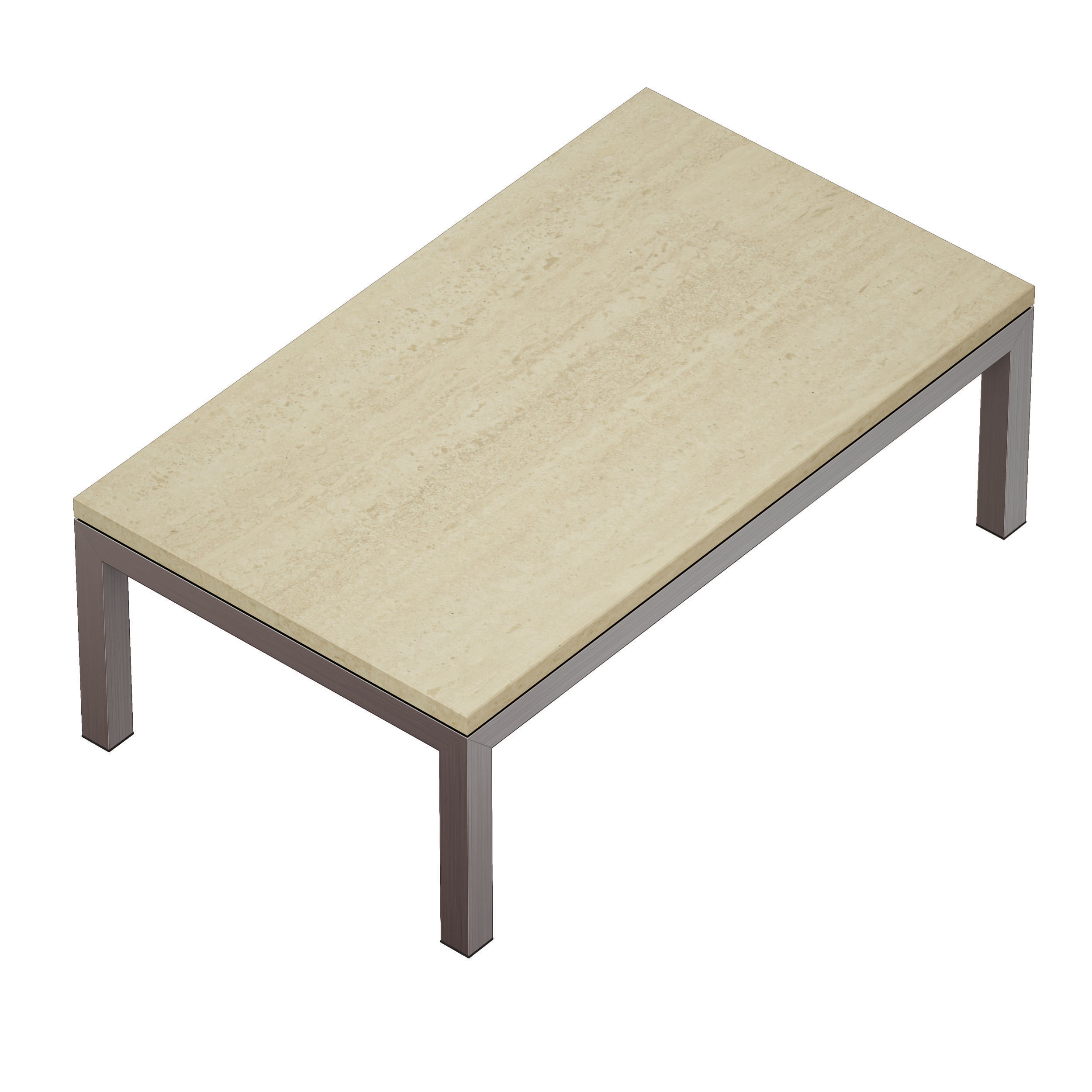 Parsons Travertine Stainless Steel Rectangular Coffee Table 3D model_3