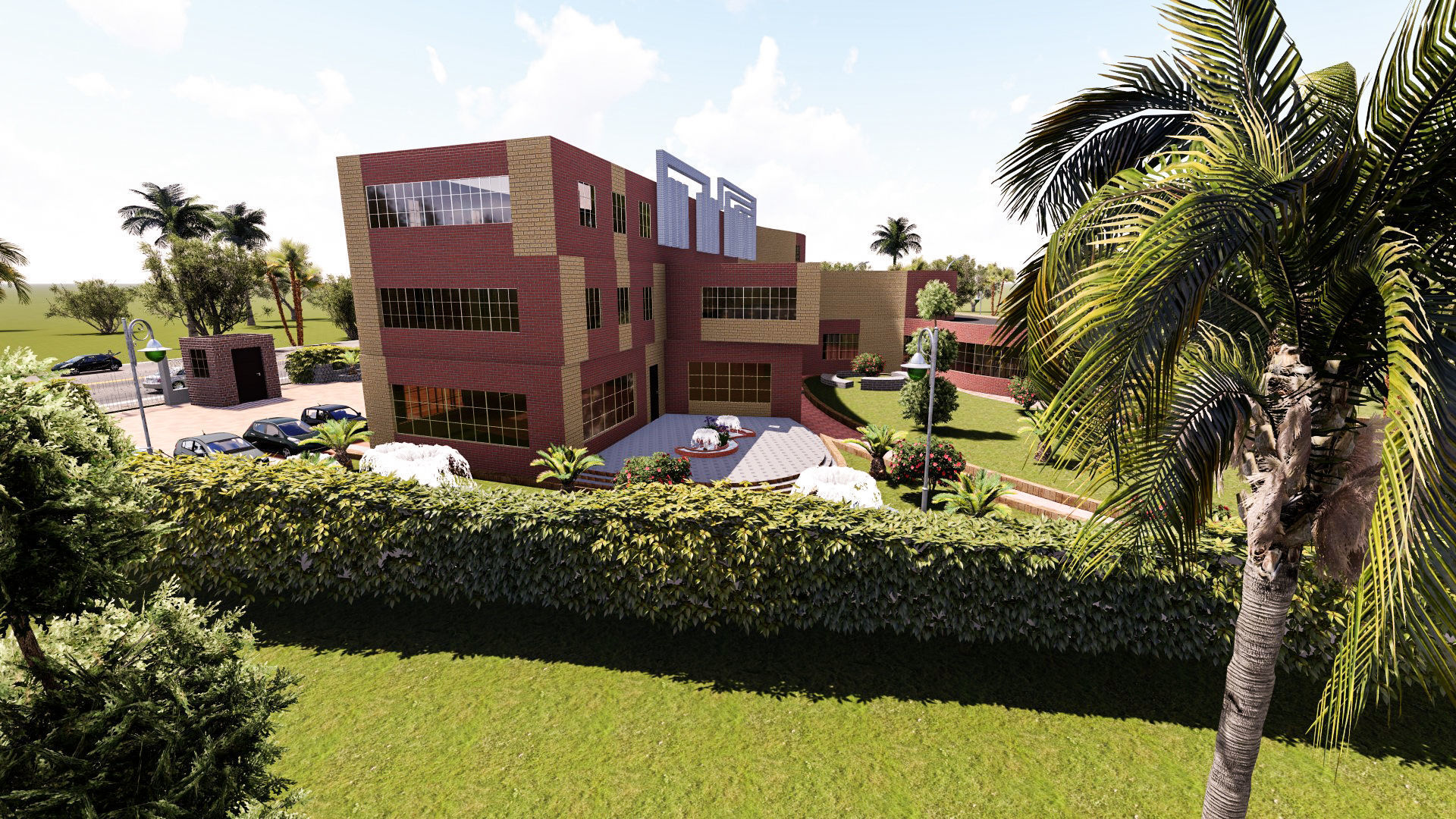 Museum garden with palm trees and shrubs 3D model_9