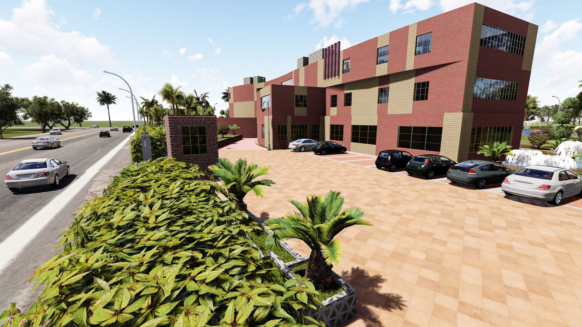 Museum garden with palm trees and shrubs 3D model_10